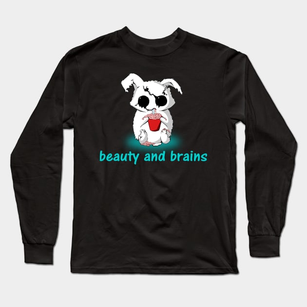 Beauty and Brains TShirt - Funny Zombie Bunny, Undead Animals Long Sleeve T-Shirt by BlueTshirtCo